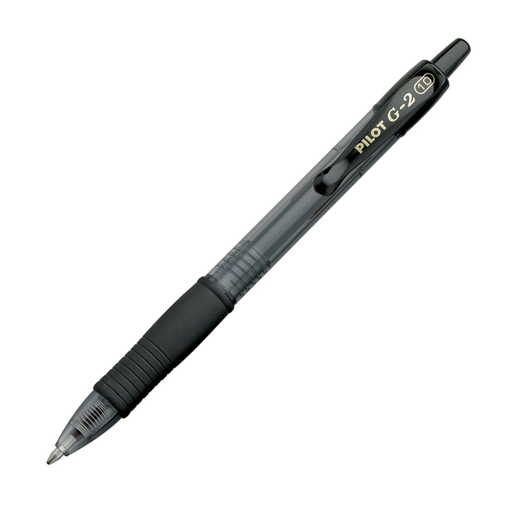 Pilot G2 Retractable Gel Pens, Bold Point, 1.0 mm, Clear Barrels, Black Ink, Pack Of 12 Pens