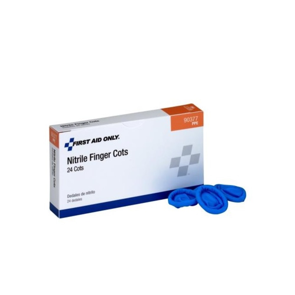 First Aid Only Large Nitrile Finger Cots, 1in x 3in, Blue, Box Of 24 Cots