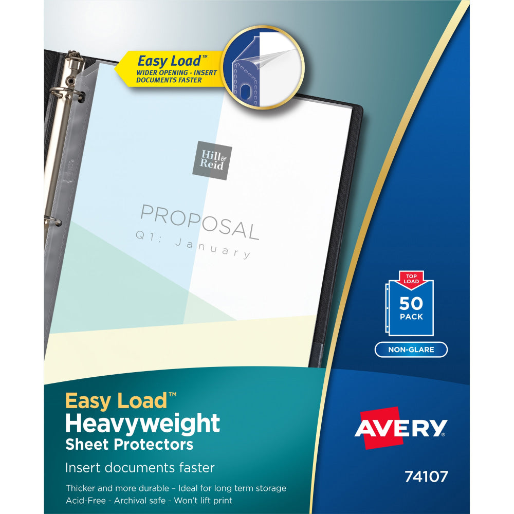 Avery Non-Glare Heavyweight Sheet Protectors, 8 1/2in x 11in, Top Loading, Pack Of 50