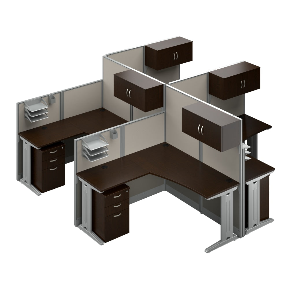 Bush Business Furniture Office in an Hour 4 Person L Shaped Cubicle Workstations, Mocha Cherry, Standard Delivery