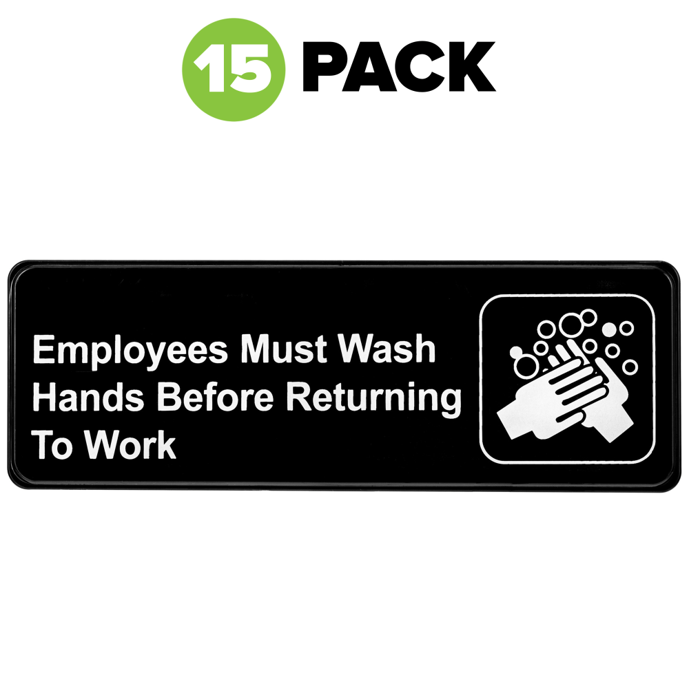 Alpine Employees Must Wash Hands Before Returning to Work Signs, 3in x 9in, Black/White, Pack Of 15 Signs