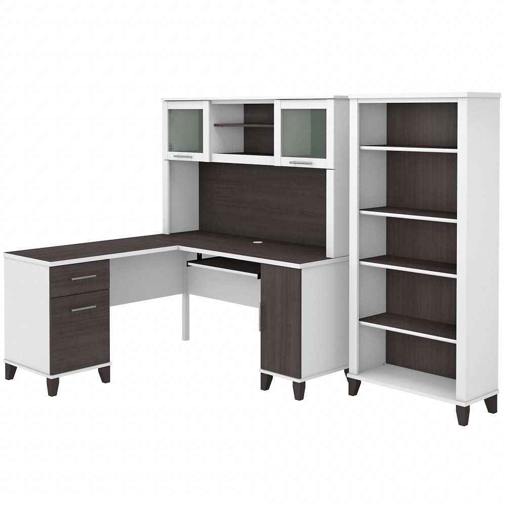 Bush Furniture Somerset 60inW L-Shaped Desk With Hutch And 5-Shelf Bookcase, Storm Gray/White, Standard Delivery