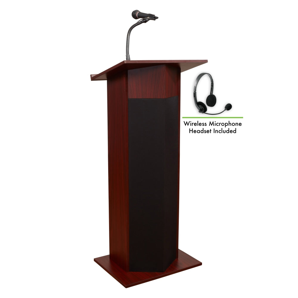 Oklahoma Sound The Power Plus Lectern With Wireless Headset Microphone, Medium Oak