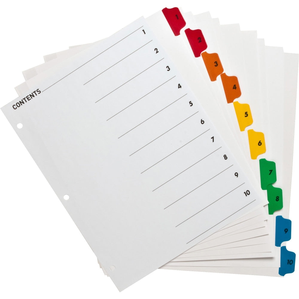 Business Source Table of Content Quick Index Dividers - Printed Tab(s) - Digit - 1-10 - 10 Tab(s)/Set - 8.5in Divider Width x 11in Divider Length - 3 Hole Punched - Multicolor Divider - Multicolor Mylar Tab(s) - 10 / Set