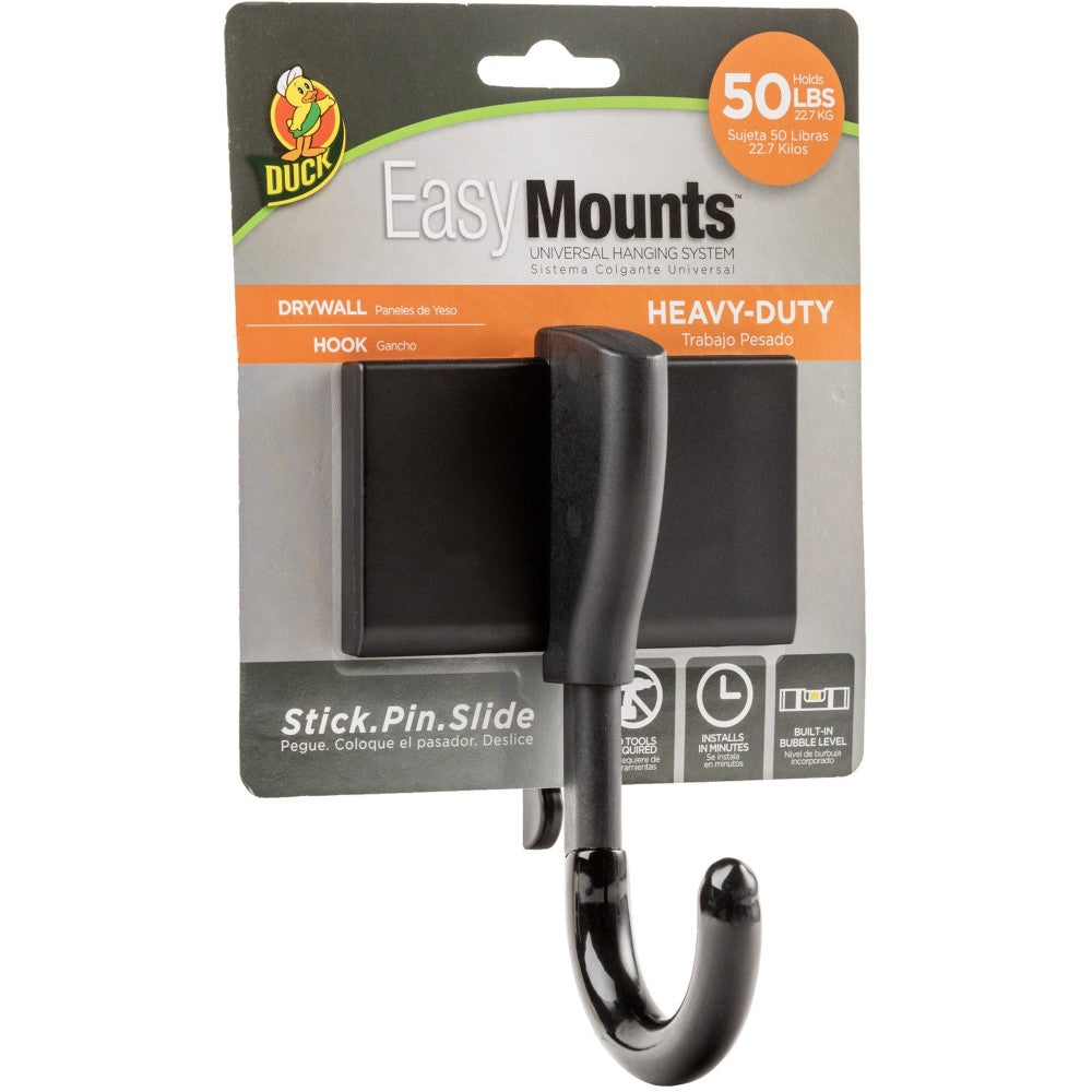 Duck Brand EasyMounts Heavy-Duty Drywall Hook - 50 lb (22.68 kg) Capacity - 5.8in Length - for Tool, Garage, Home, Project - Fiberglass - Black - 1 Each