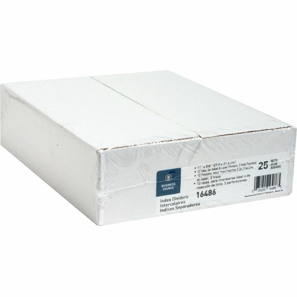 Business Source Customize 12-Tab Index Dividers - 12 x Divider(s) - 12 Print-on Tab(s) - 8.3in Divider Width - 3 Hole Punched - White Divider - White Tab(s) - Recycled - Punched, Mylar Reinforcement - 25 / Box