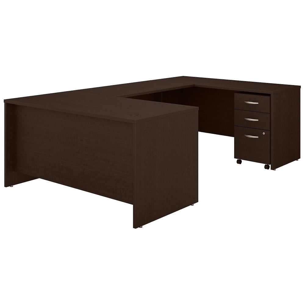 Bush Business Furniture 60inW U-Shaped Corner Desk With 3-Drawer Mobile File Cabinet, Mocha Cherry, Standard Delivery