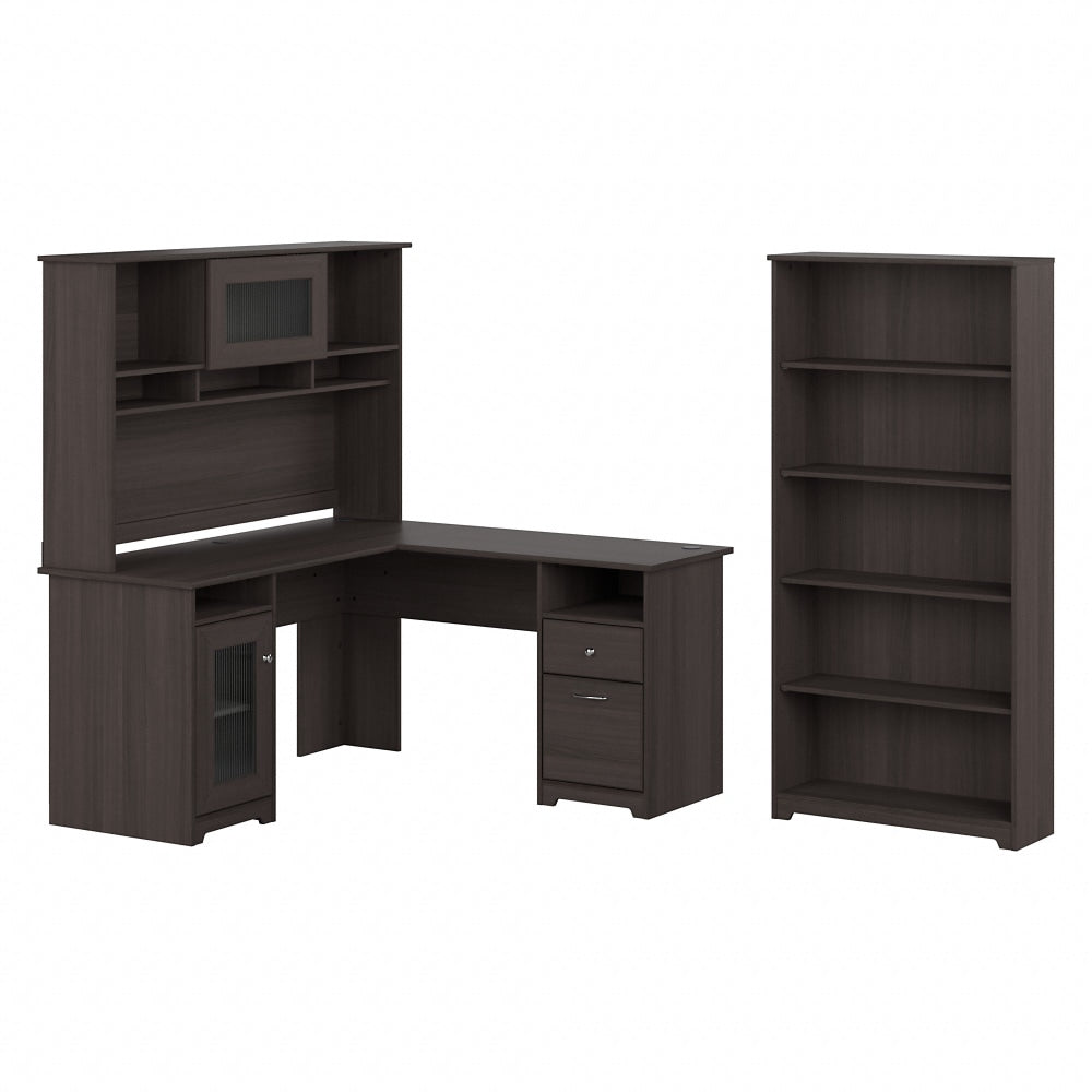 Bush Business Furniture Cabot 60inW L-Shaped Corner Desk With Hutch And 5-Shelf Bookcase, Heather Gray, Standard Delivery