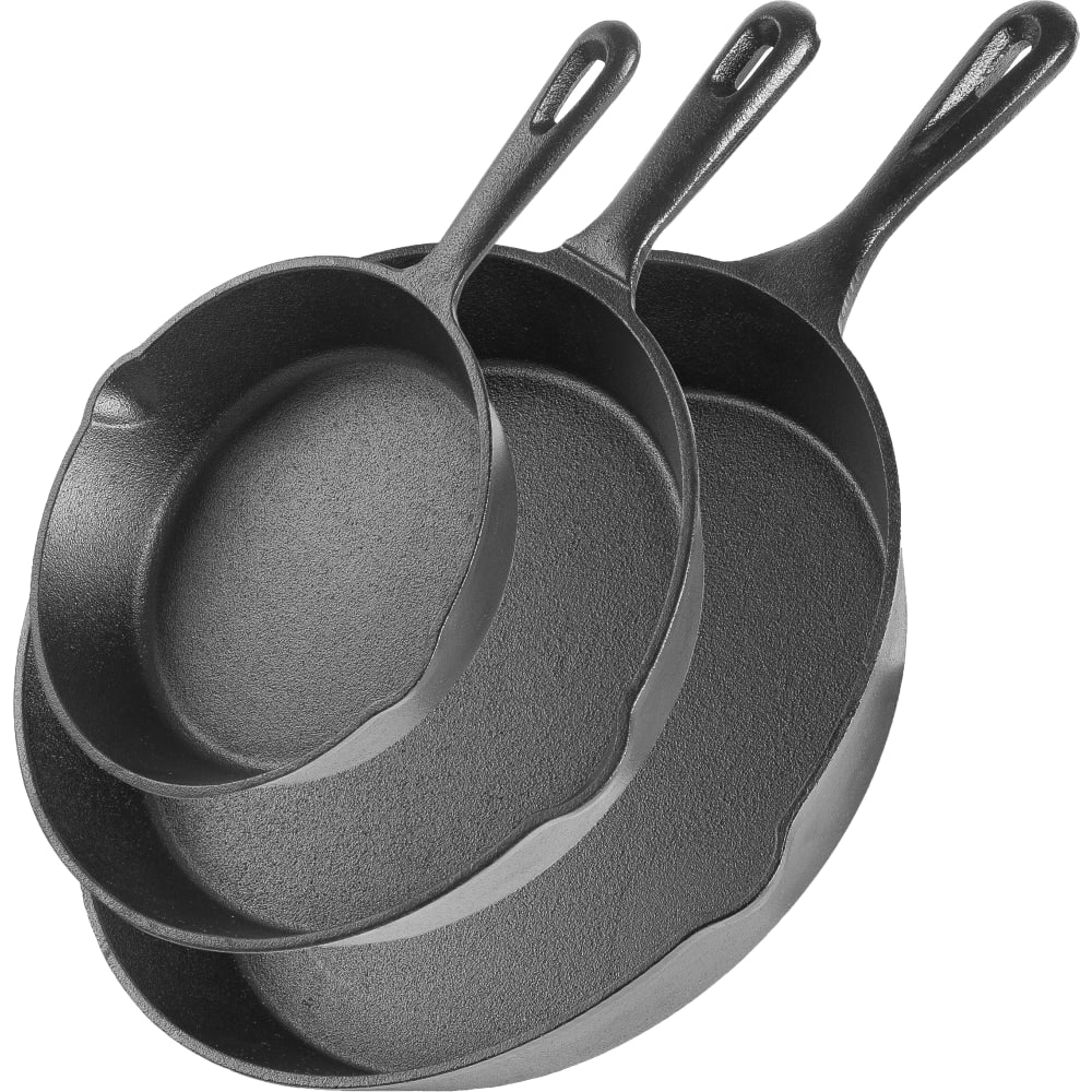 Commercial Chef 3-Piece Cast Iron Skillet Set, Black