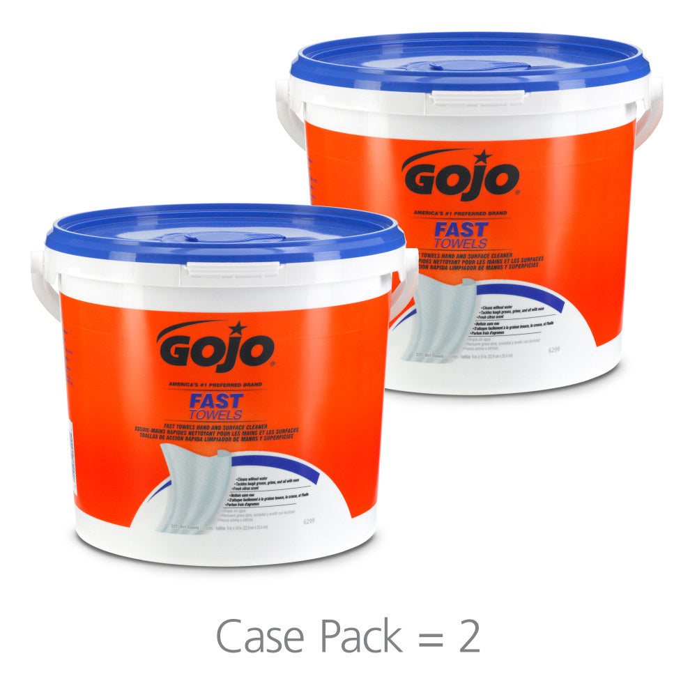 Gojo Fast Hand And Surface Cleaner 1-Ply Paper Towels, Citrus Scent, Blue, Bucket Of 255 Sheets