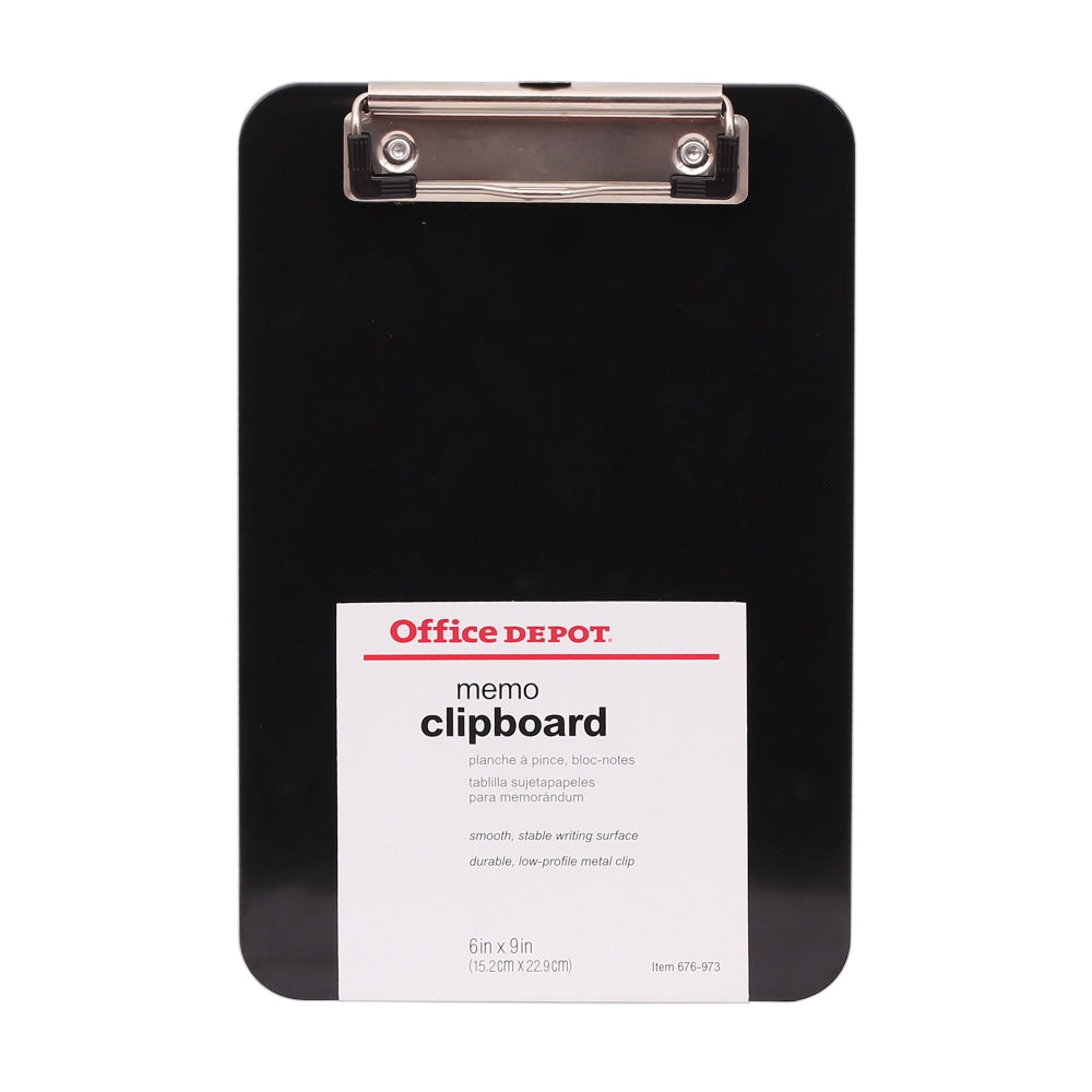 Office Depot Brand Plastic Memo Clipboard, 6in x 9in, Black