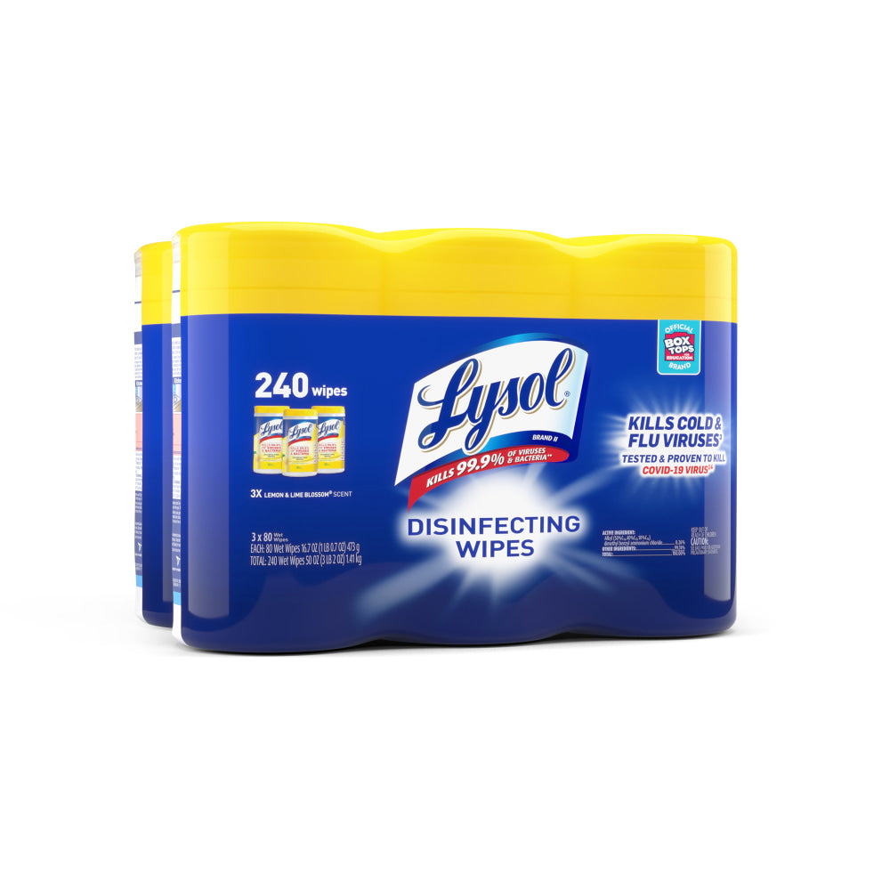 Lysol Disinfecting Wipes, Lemon Lime Blossom Scent, 80 Wipes Per Canister, Carton Of 6 Canisters