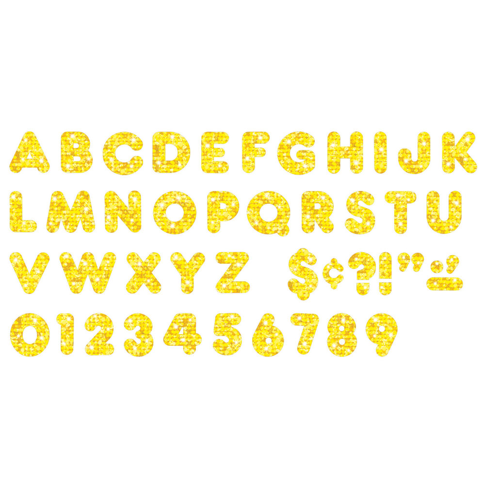 TREND Ready Letters, 4in, Casual Uppercase, Yellow Sparkle, Set Of 3 Packs