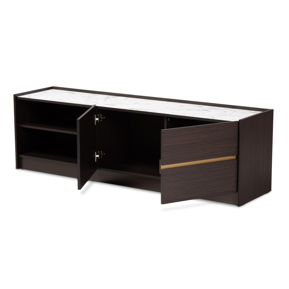 Baxton Studio Walker TV Stand For 63in TVs, Dark Brown/Marble/Gold