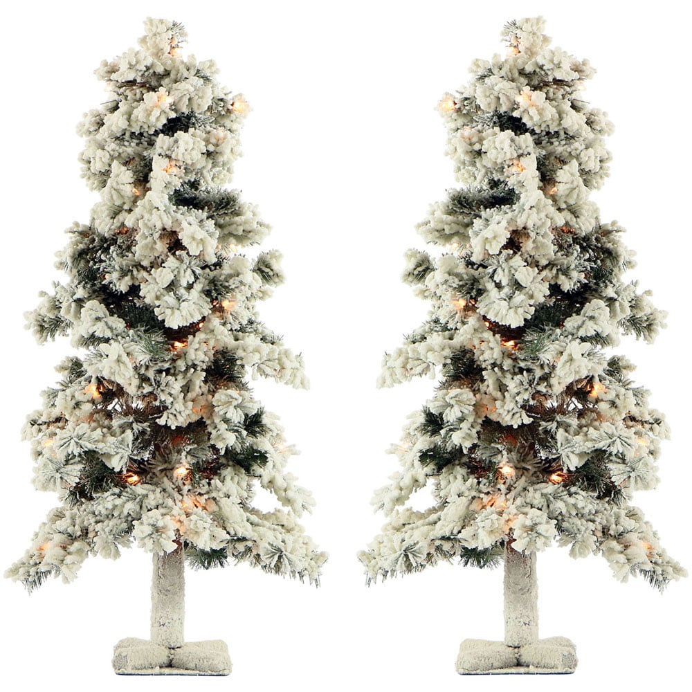 Fraser Hill Farm Snowy Alpine Trees With Clear Lights, 2ft, Set Of 2