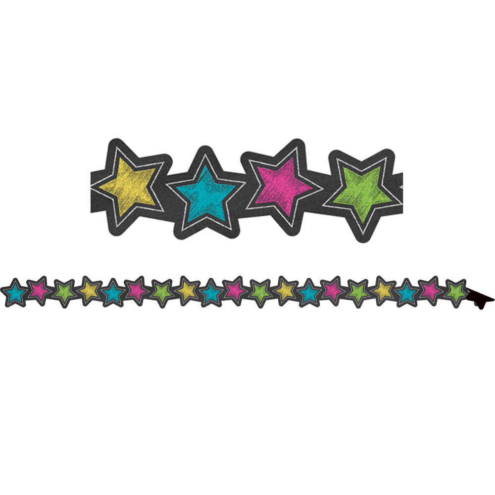 Teacher Created Resources Magnetic Borders, 24in x 1-1/2in, Chalkboard Brights Stars, 12 Boarders Per Pack, Set Of 3 Packs