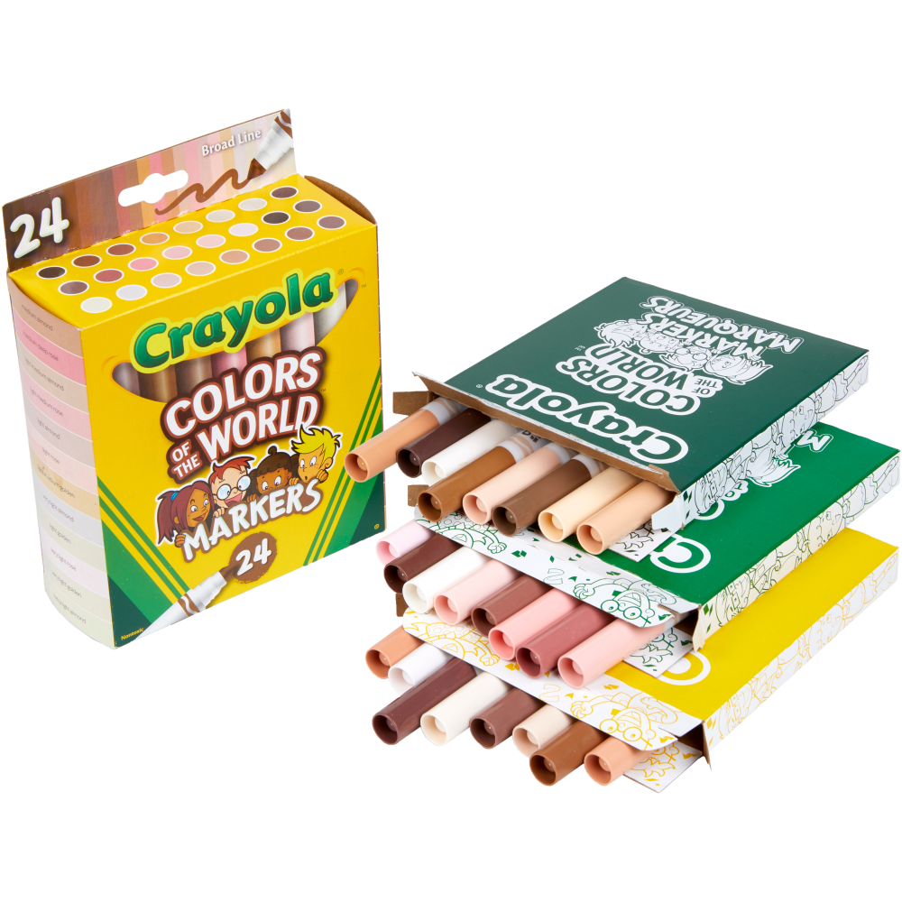 Crayola Colors Of The World Wet-Erase Markers, Broad Point, White Barrel, Assorted Ink, Pack Of 24 Markers