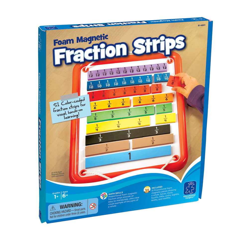 Educational Insights Foam Magnetic Fraction Strips, Multicolor, Grades 1-3, Set Of 51