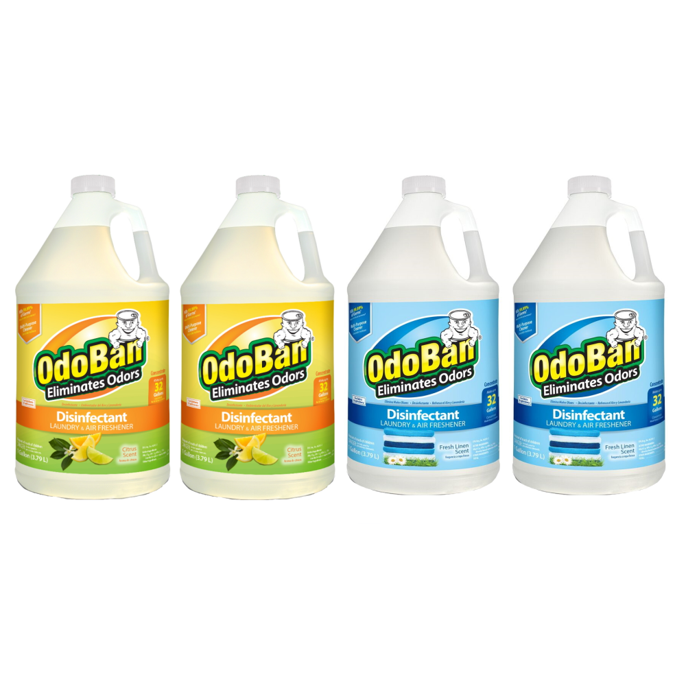 OdoBan Odor Eliminator Disinfectant Concentrate, 128 Oz, Case Of 2 Citrus Scent Jugs And 2 Fresh Linen Scent Jugs