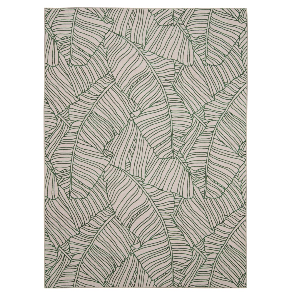 Linon Washable Outdoor Area Rug, Jarvie, 7ft x 9ft, Ivory/Green