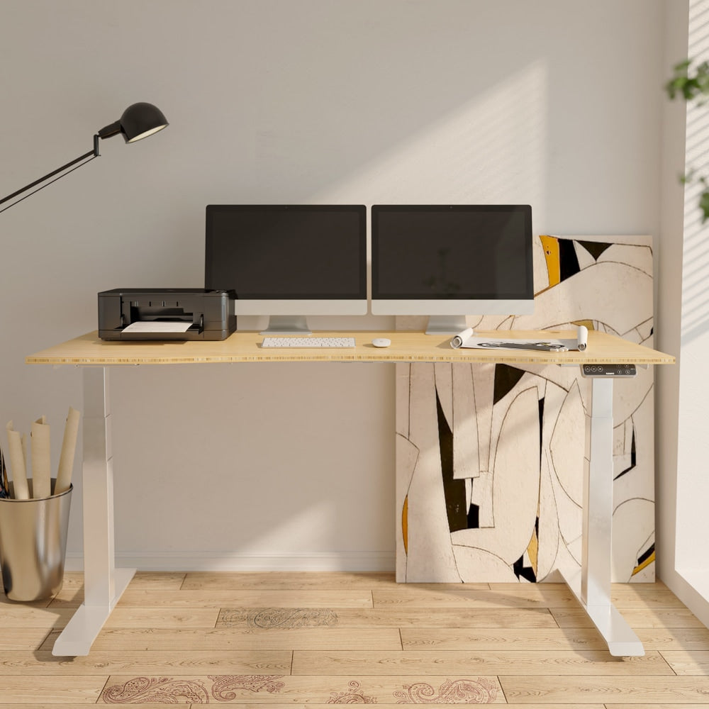 FlexiSpot E7 Electric 60inW Height-Adjustable Standing Desk, Bamboo/White