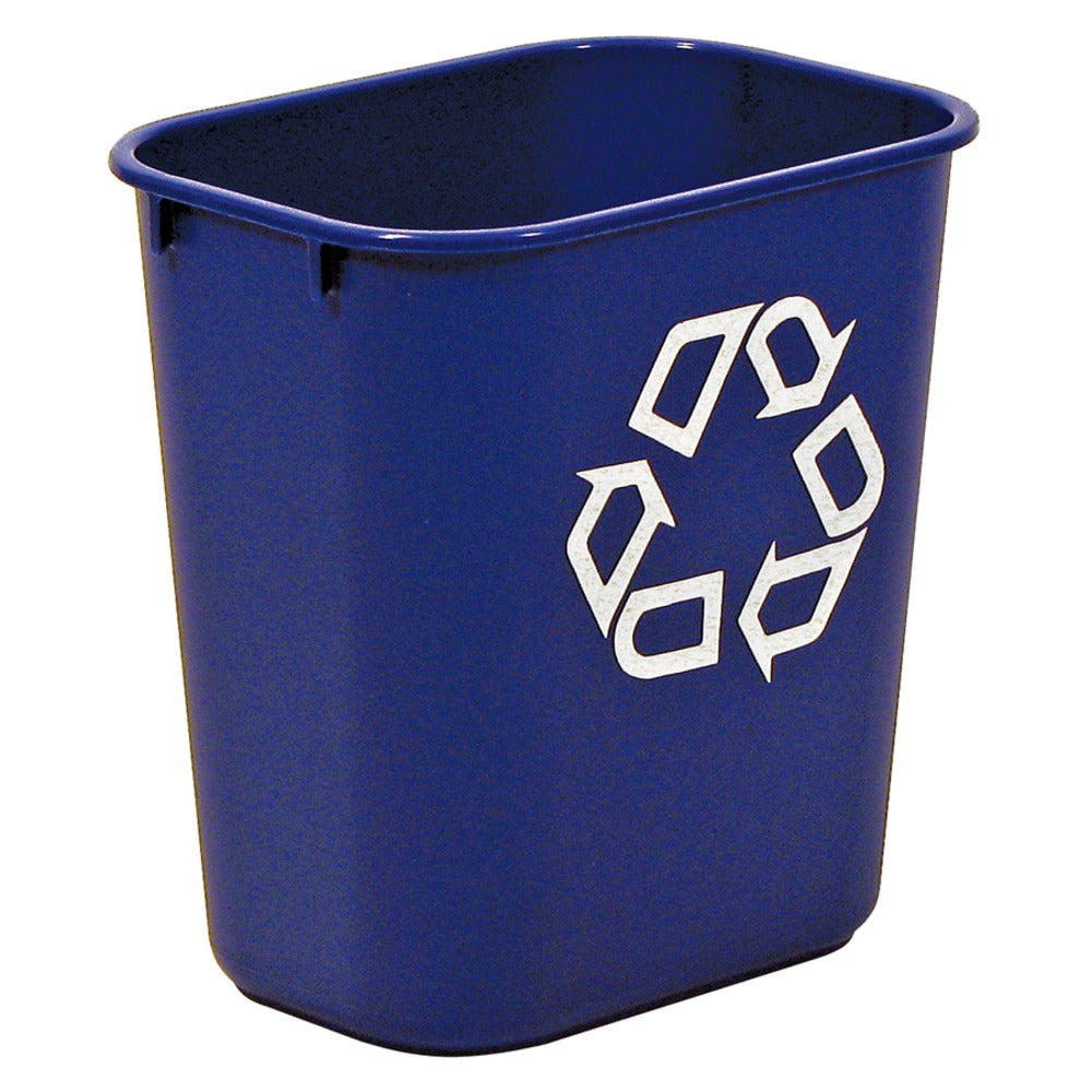 Rubbermaid Deskside "We Recycle" Container, 3 1/4 Gallons (12.3L), 12 1/8inH x 11 3/8inW x 8 1/4inD, Blue