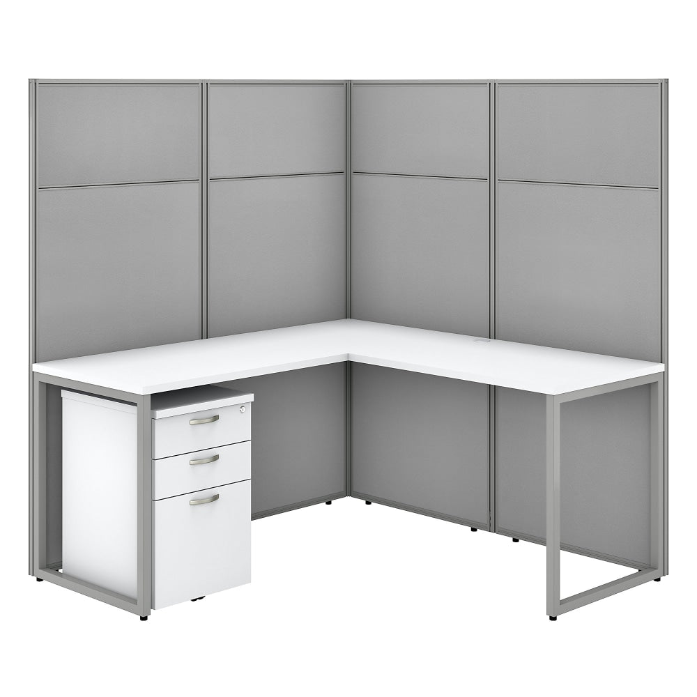 Bush Business Furniture Easy Office 60inW L-Shaped Cubicle Desk With File Cabinet And 66in Panels, Pure White/Silver Gray, Standard Delivery