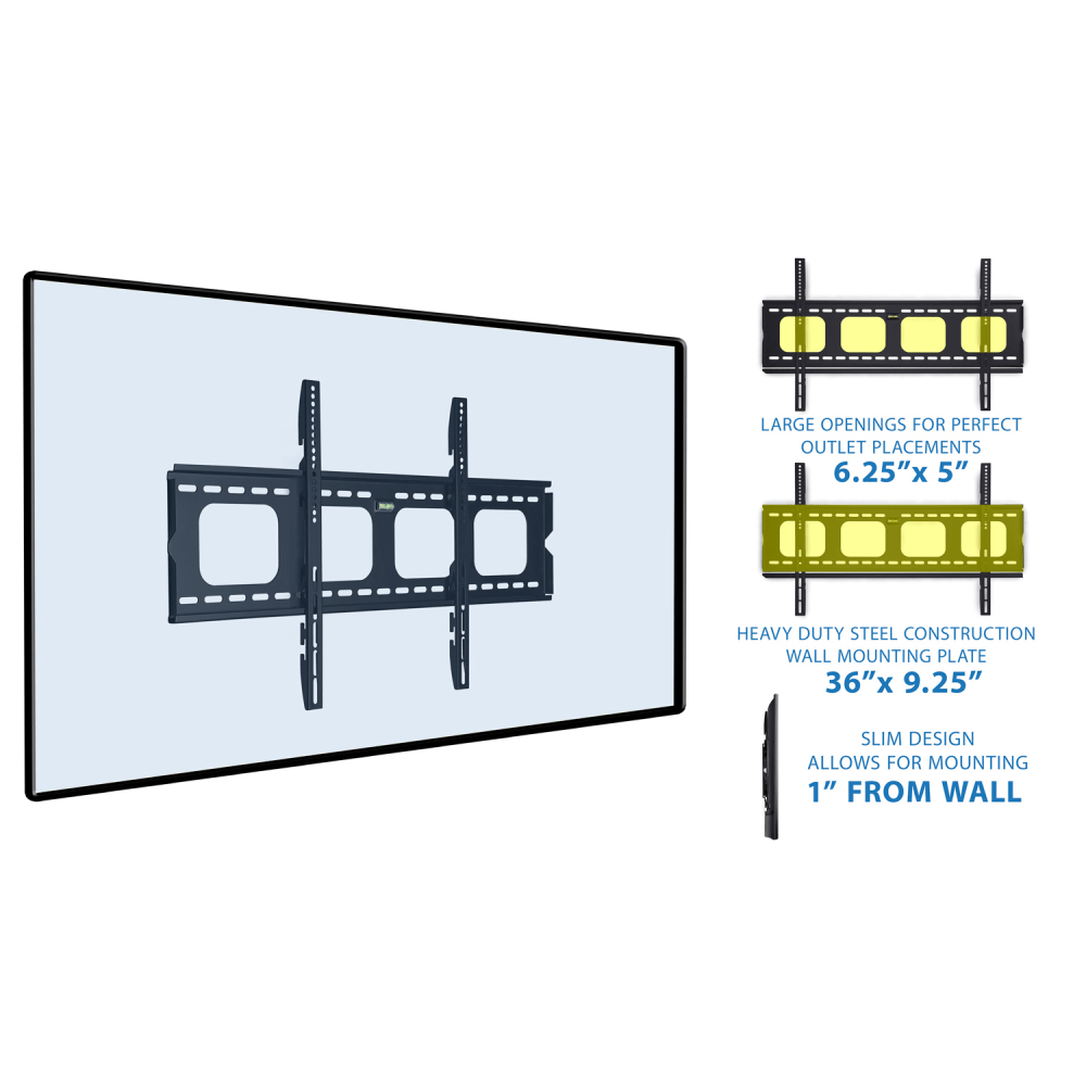 Mount-It! Fixed Wall Mount For 42 - 80in TVs, 20inH x 36inW x 4.5inD, Black