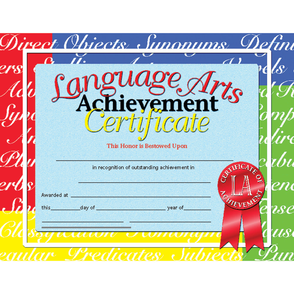 Hayes Certificates, 8-1/2in x 11in, Language Arts Achievement, 30 Certificates Per Pack, Set Of 3 Packs