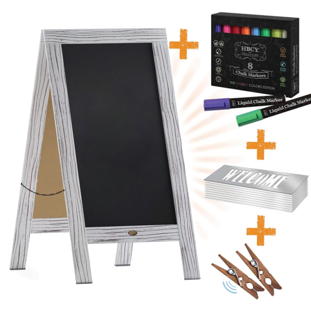 Flash Furniture Canterbury Wooden Indoor/Outdoor A-Frame Magnetic Chalkboard Sign Set, 20in x 40in, White Wash