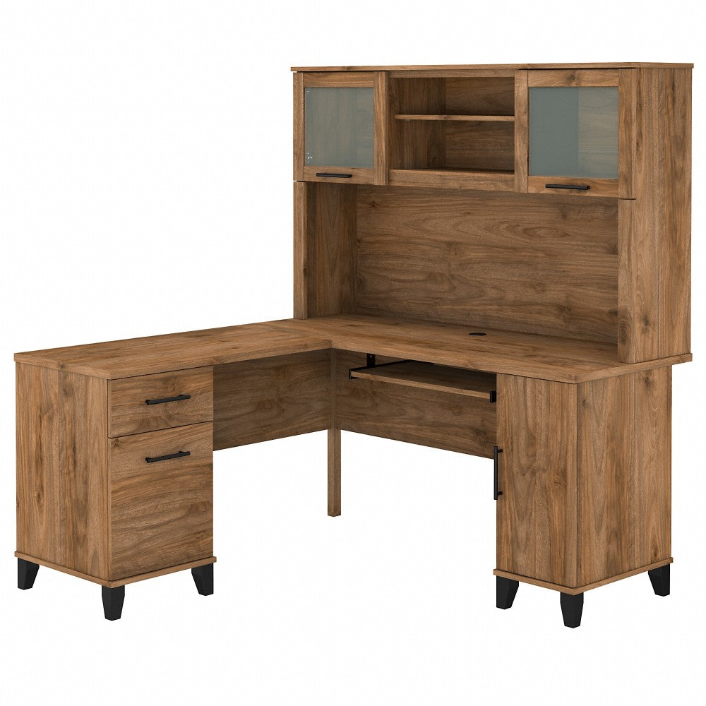 Bush Business Furniture Somerset 60inW L-Shaped Corner Desk With Hutch, Fresh Walnut, Standard Delivery