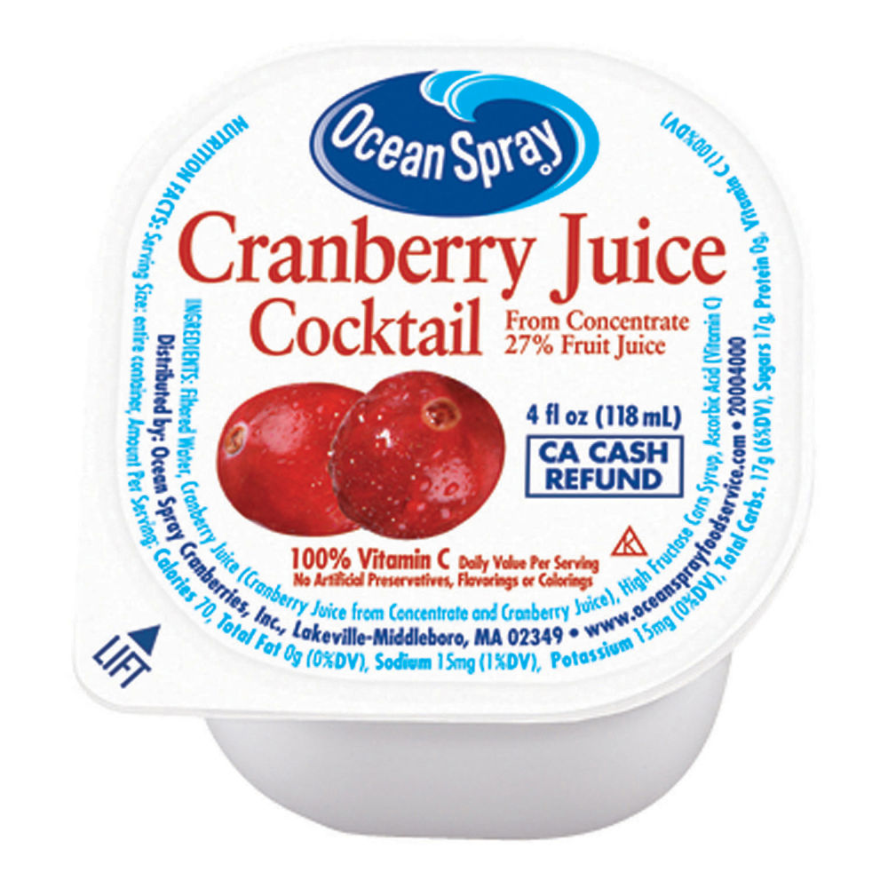 Ocean Spray Cranberry Juice, 4 Oz, Pack Of 48 Cups