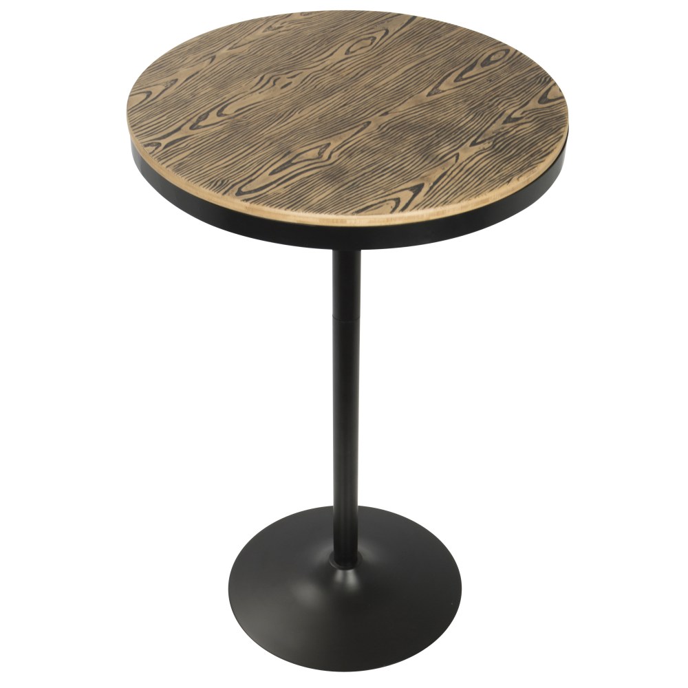 Lumisource Dakota Industrial Adjustable Bar/Dinette Table, Round, Medium Brown/Black