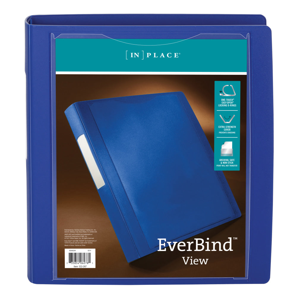 Office Depot Brand Everbind View 3-Ring Binder, 1 1/2in D-Rings, Blue