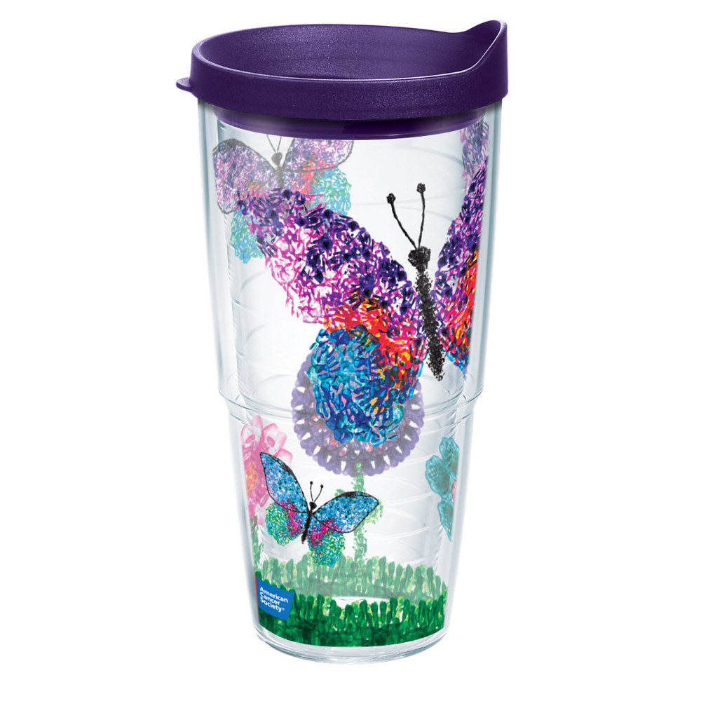 Tervis American Cancer Society Butterflies Tumbler With Lid, 24 Oz, Clear