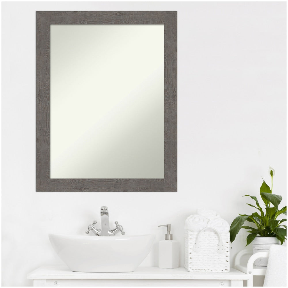 Amanti Art Narrow Non-Beveled Rectangle Framed Bathroom Wall Mirror, 27-1/2in x 21-1/2in, Rustic Plank Gray