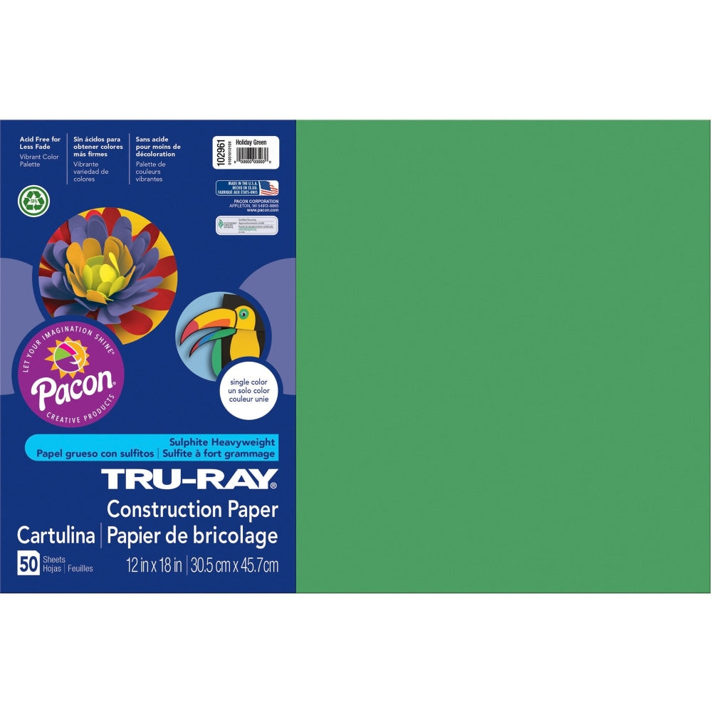 Tru-Ray Construction Paper, 50% Recycled, 12in x 18in, Holiday Green, Pack Of 50