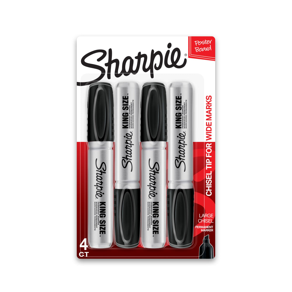 Sharpie King-Size Permanent Markers, Black, Pack Of 4