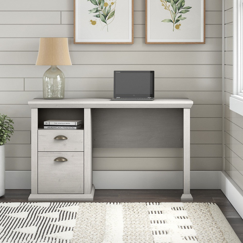 Bush Business Furniture Yorktown 50inW Home Office Computer Desk With Storage, Linen White Oak, Standard Delivery