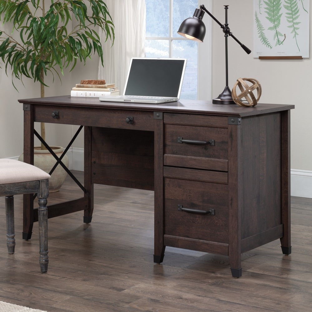 Sauder Carson Forge 54inW Single Pedestal Computer Desk, Coffee Oak