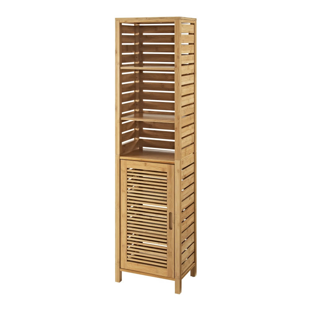 Linon Bullock 16-1/8inW Single Door Bamboo Cabinet with Shelves, Natural