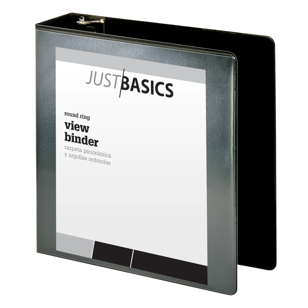 Just Basics Basic View 3-Ring Binder, 3in Round Rings, Black