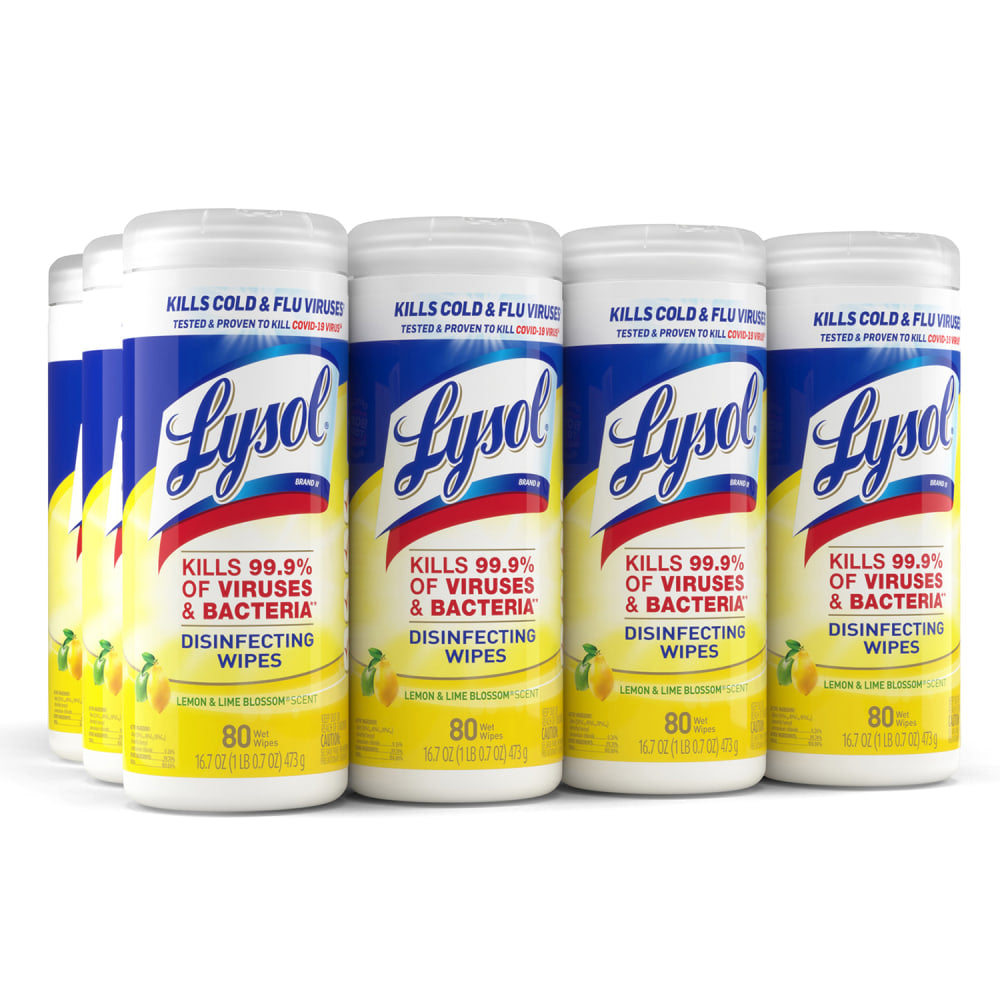 Lysol Disinfecting Wipes, Lemon & Lime Blossom Scent, 7in x 8in, 35 Wipes Per Canister, Case Of 12