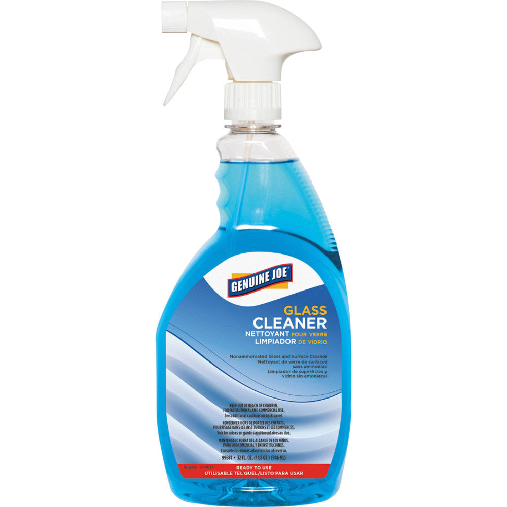 Genuine Joe Non-Ammoniated Glass Cleaner - Ready-To-Use - 32 fl oz (1 quart) - 6 / Carton - Non Ammoniated, Non-streaking - Blue