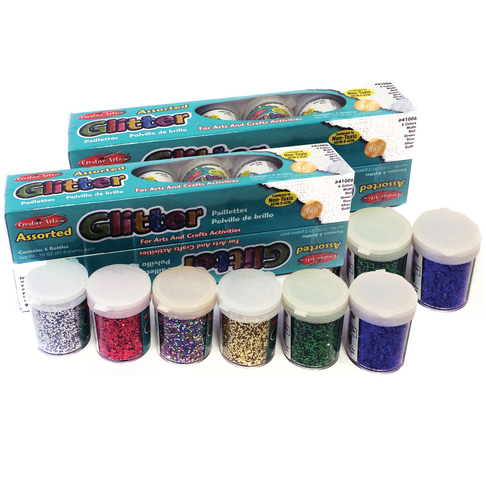 Charles Leonard Creative Arts Glitter Shakers, 0.75 Oz, Assorted Colors, 12 Shakers Per Pack, Case Of 2 Packs