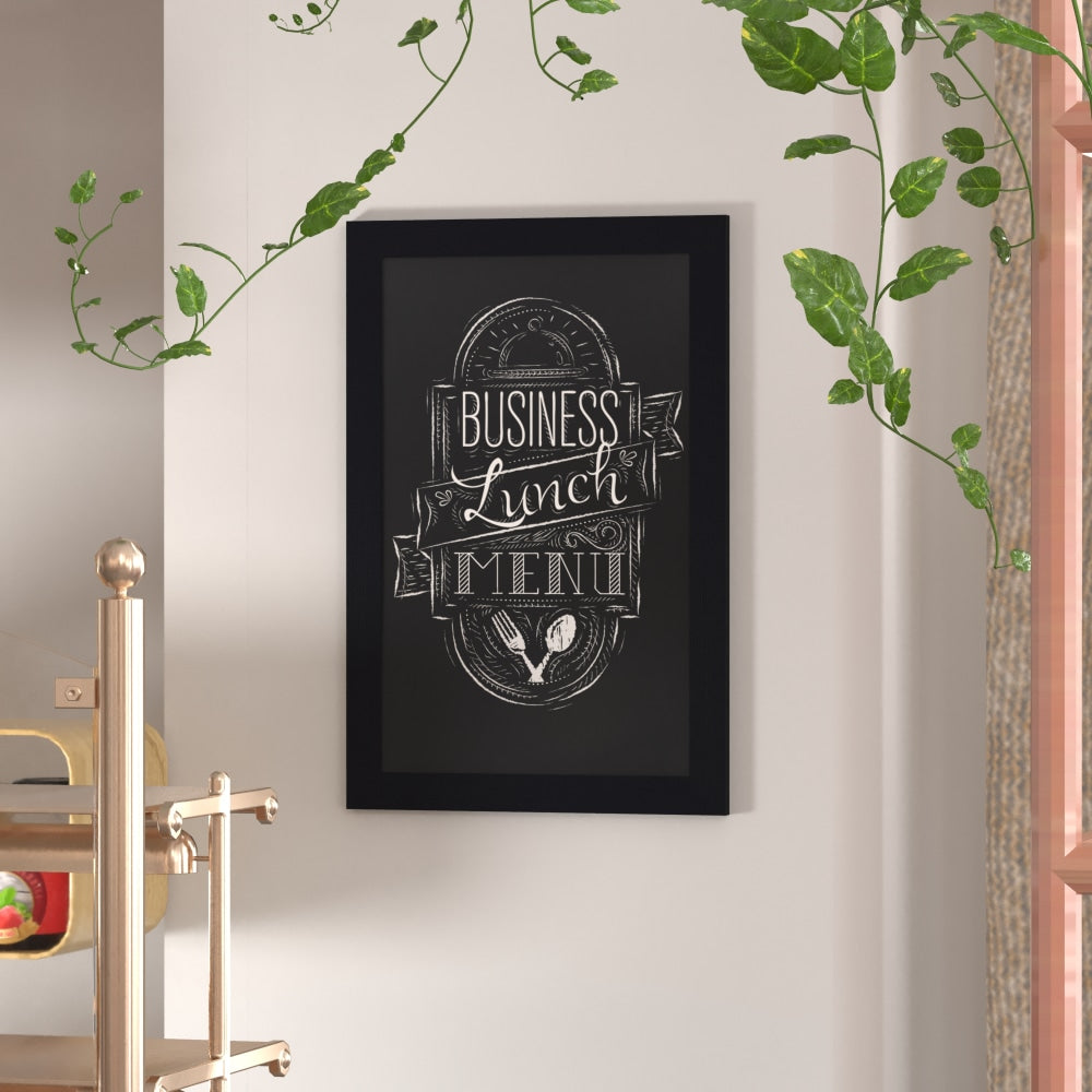 Flash Furniture Canterbury Wall-Mounted Magnetic Chalkboard Sign With Eraser, Porcelain Steel, 30inH x 20inW x 3/4inD, Black Frame