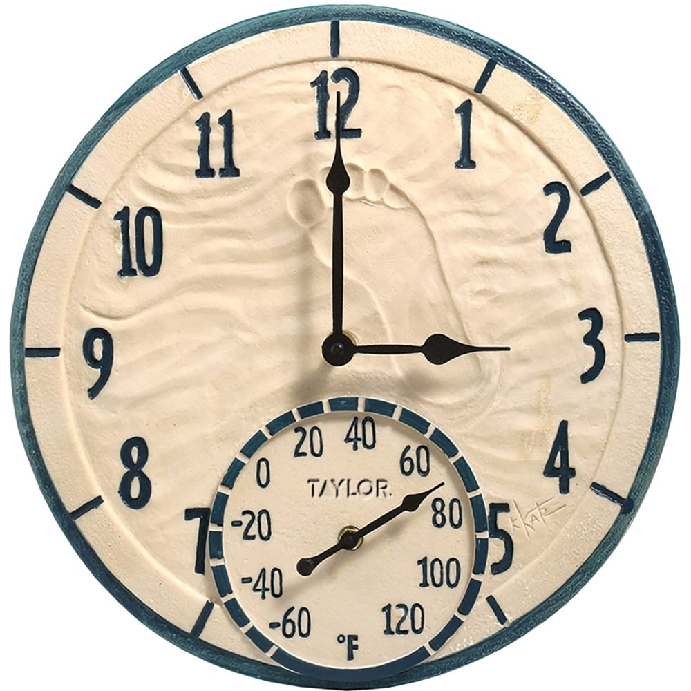 Taylor 14in Decorative Poly Resin Clock with Thermometer, By the Sea - Analog - Quartz - CaseThermometer