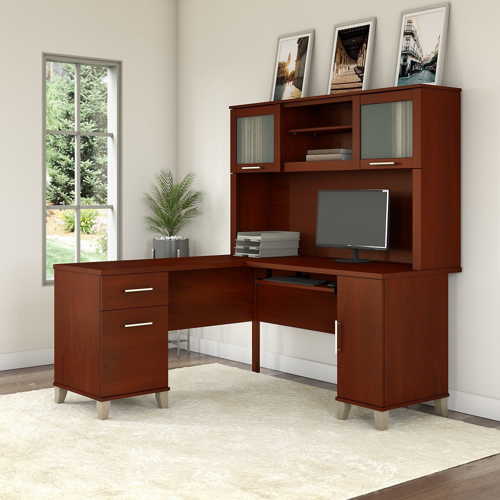 Bush Furniture Somerset L Shaped Desk With Hutch, 60inW, Hansen Cherry, Standard Delivery