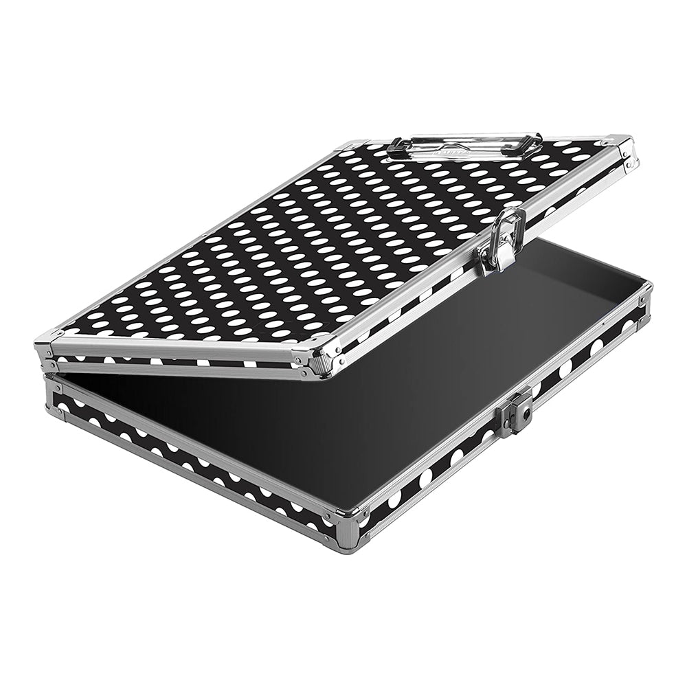 Vaultz Patterned Locking Storage Clipboard, 2-5/16in x 10in, Black/White Polka Dots