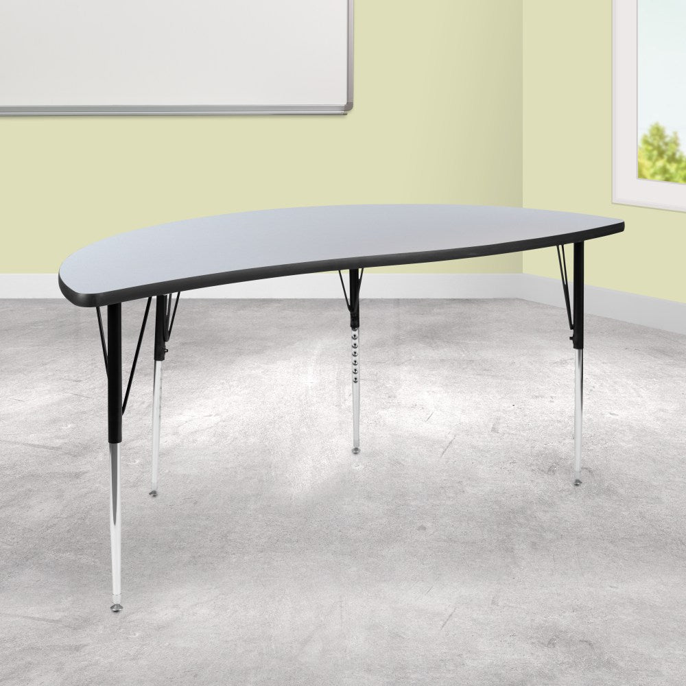 Flash Furniture Half Circle Wave Flexible Collaborative Thermal Laminate Activity Table With Standard Height-Adjustable Legs, 30-1/4inH x 30inW x 60inD, Gray